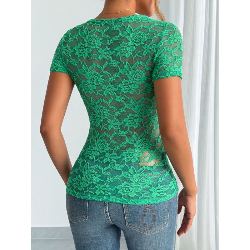 Damen Spitzen-Bodysuit mit dekorativem V-Ausschnitt Drune