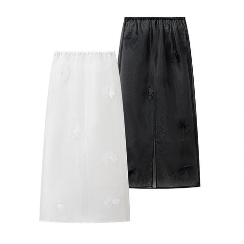 Damen Transparenter Organza-Unterrock mit elastischem Bund und 3D‑Blütenapplikation Drune