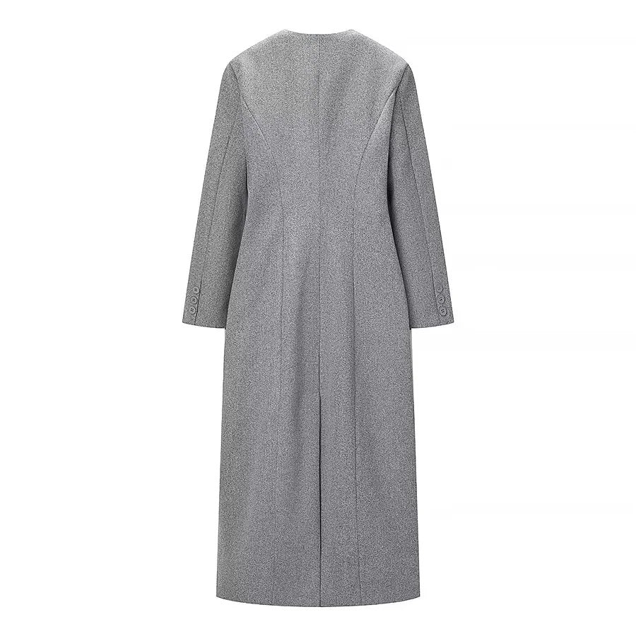 Damen nan asymmetrischer Maxi-Mantel mit Rundhalsausschnitt und geschwungener Knopfleiste Drune