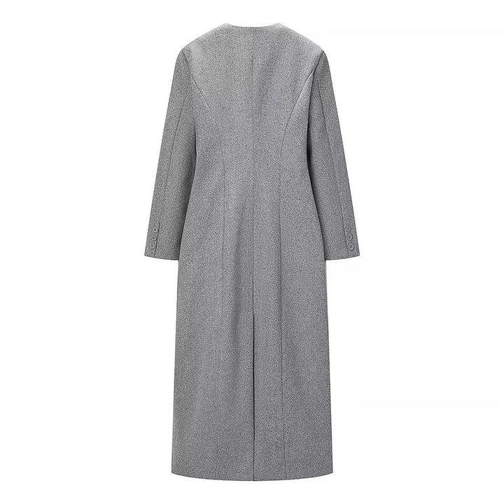 Damen nan asymmetrischer Maxi-Mantel mit Rundhalsausschnitt und geschwungener Knopfleiste Drune