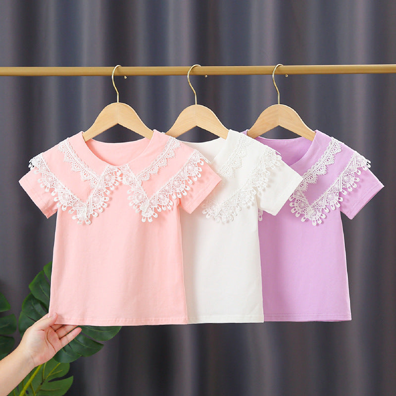 Damen T-Shirt mit Spitzenkragen Drune