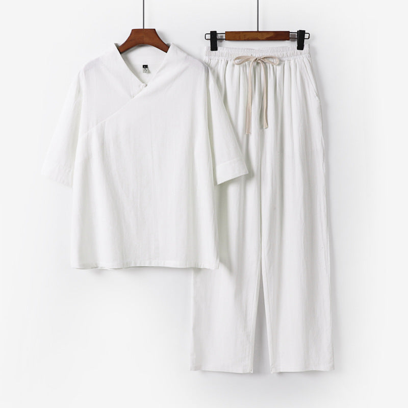 Unisex Leichtes Kimono-Loungewear-Set mit V-Ausschnitt und Tunnelzug-Hose Drune
