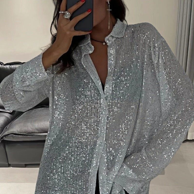 Damen Blusen mit funkelnden Pailletten Drune
