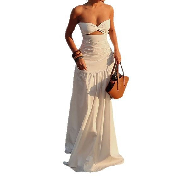 Damen Trägerloses Maxi Kleid mit dekorativem Cut-Out und elegantem Faltenwurf Drune