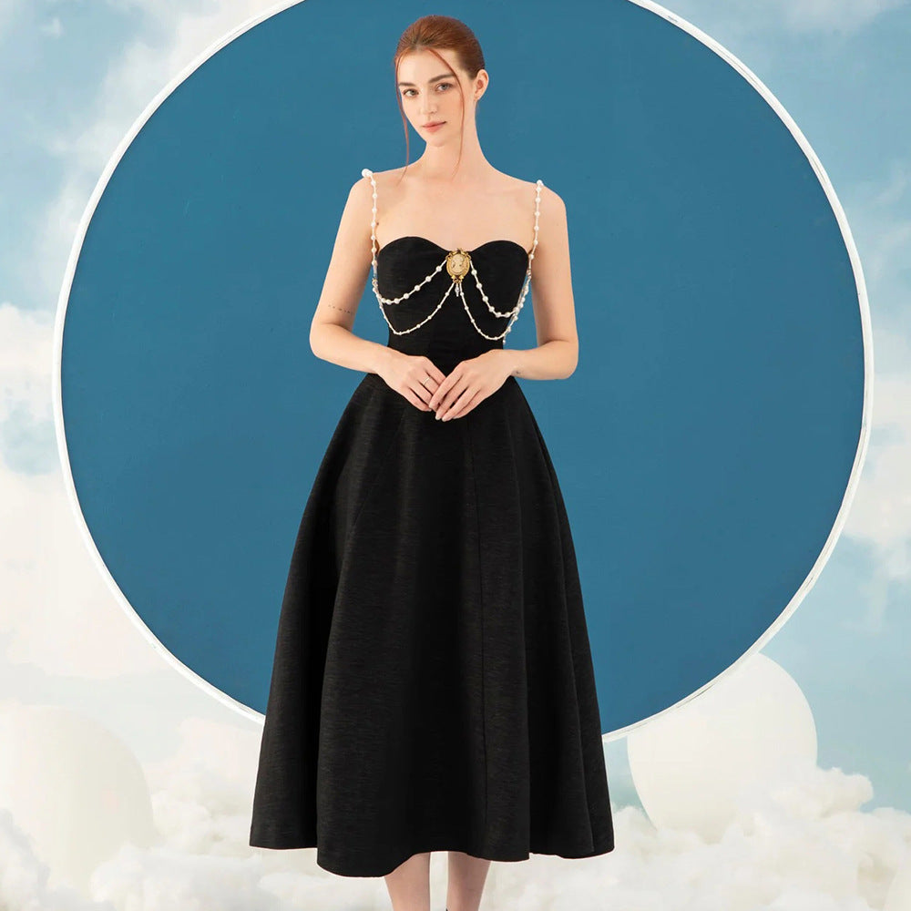 Damen Elegantes Vintage-Kleid mit Perlenverzierung Drune