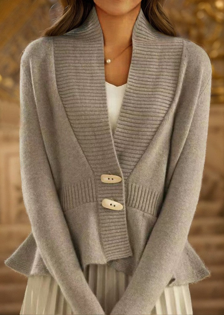 Damen nan kuscheliger Strickcardigan mit Schalkragen, gerippter Blende und schmalem Schößchen Drune