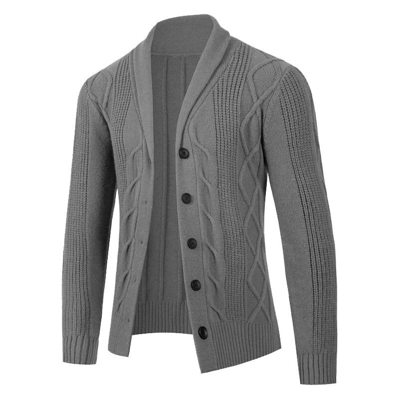 Herren Kabelstrick-Cardigan mit Schalkragen und Knopfleiste Drune