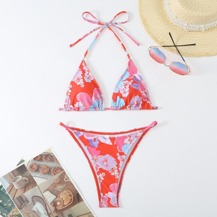 Damen Triangel-Bikini mit verspieltem floralem Design und verstellbaren Trägern Drune