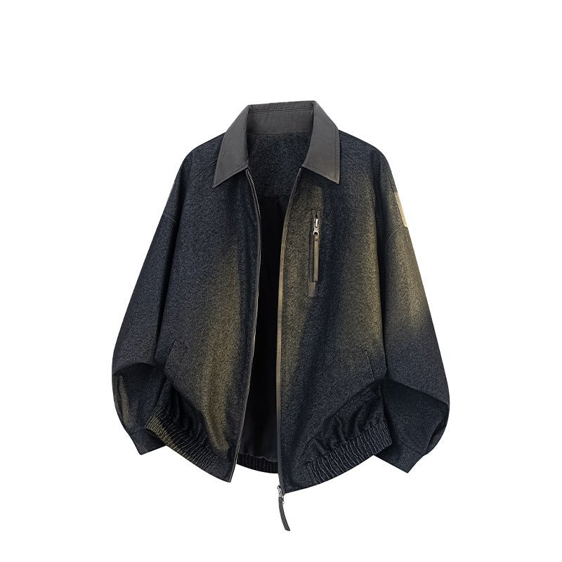 Herren Oversize-Übergangsjacke aus Wollmix mit Hemdkragen, Brust‑Zipper & elastischem Saum Drune