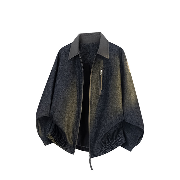Herren Oversize-Übergangsjacke aus Wollmix mit Hemdkragen, Brust‑Zipper & elastischem Saum Drune