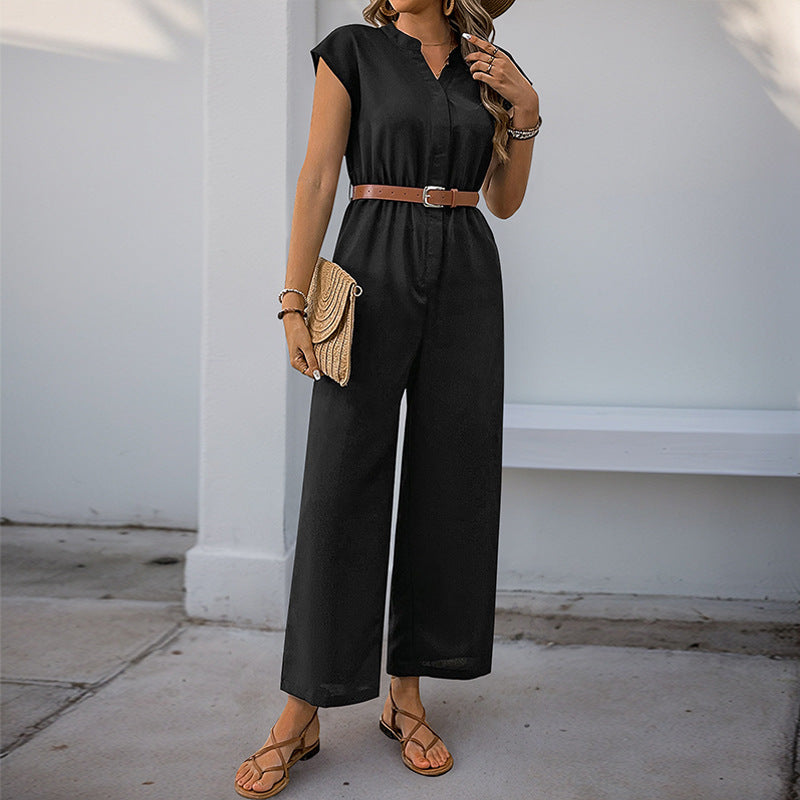 Damen Jumpsuit mit elegantem Taillengürtel und modernem V-Ausschnitt Drune