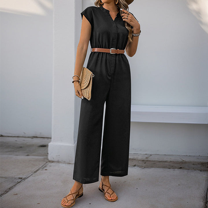 Damen Jumpsuit mit elegantem Taillengürtel und modernem V-Ausschnitt Drune