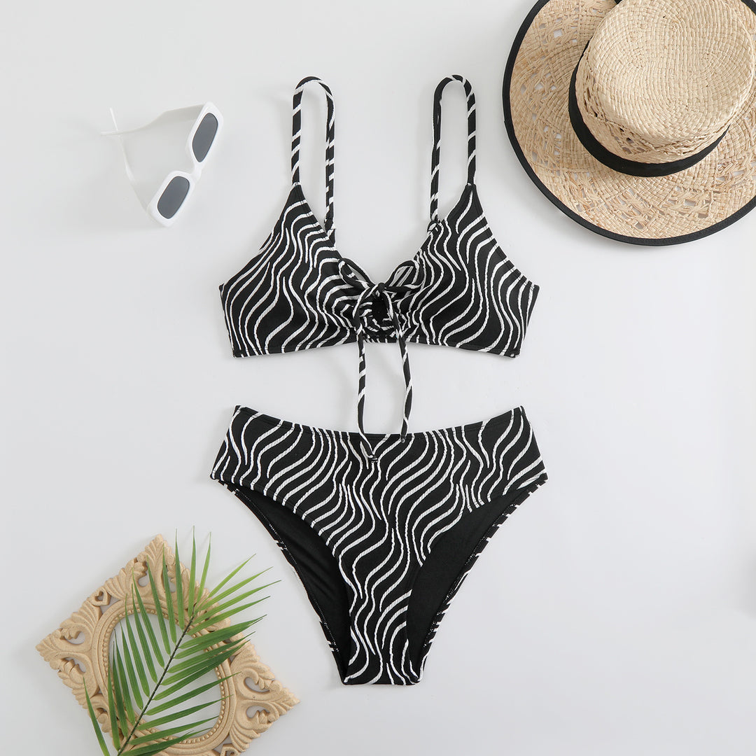 Damen Zweiteiliger Bikini mit verspieltem Wellenmuster Drune