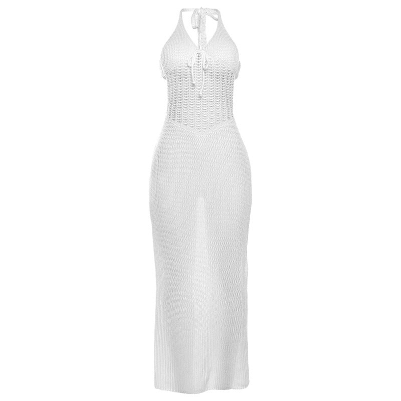 Damen Strick-Maxi-Kleid mit tiefem V-Ausschnitt und raffiniertem Knoten Drune