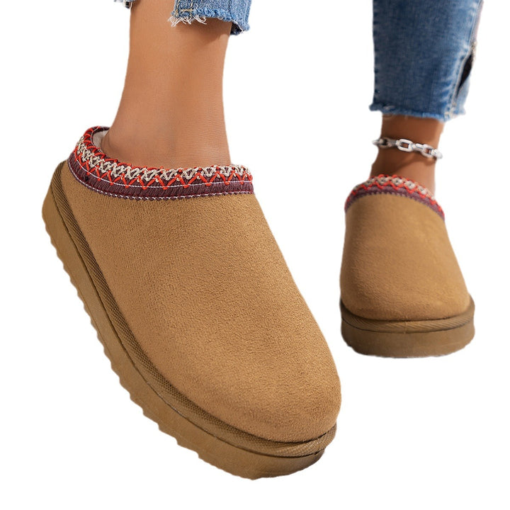 Damen Gefütterte Loafer‑Hausschuhe aus Wildlederimitat mit besticktem Rand und profiliertem Plateau Drune