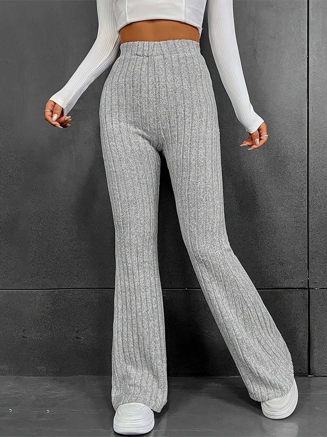 Damen Strick-Palazzo-Hose mit elegantem Rippendesign und hohem Bund Drune