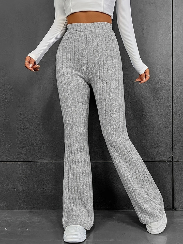 Damen Strick-Palazzo-Hose mit elegantem Rippendesign und hohem Bund Drune