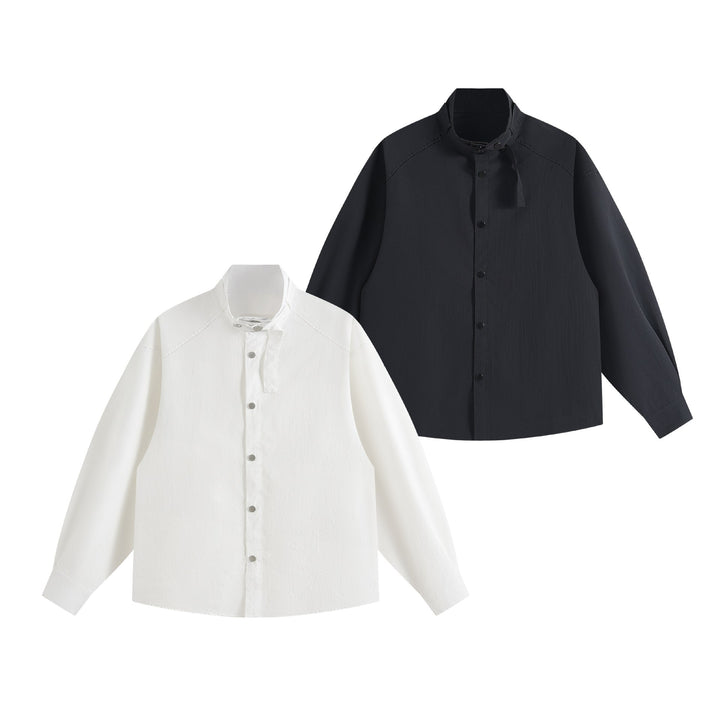 Unisex Oversize-Hemdjacke mit Stehkragen und Druckknopf-Front Drune