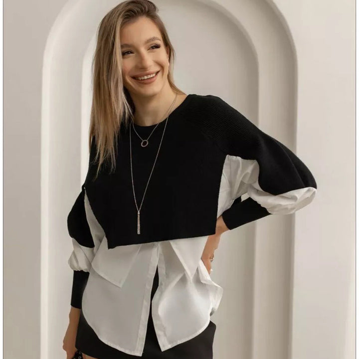 Damen modischer cropped Pullover mit innovativen Layering-Details Drune