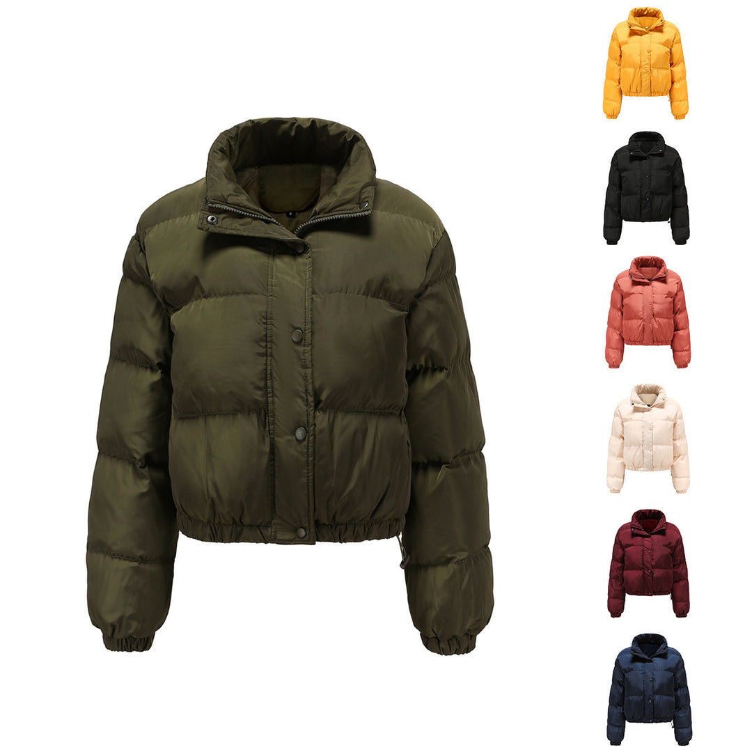 Damen nan kurze gesteppte Winterjacke mit Stehkragen und Kordelzug Drune