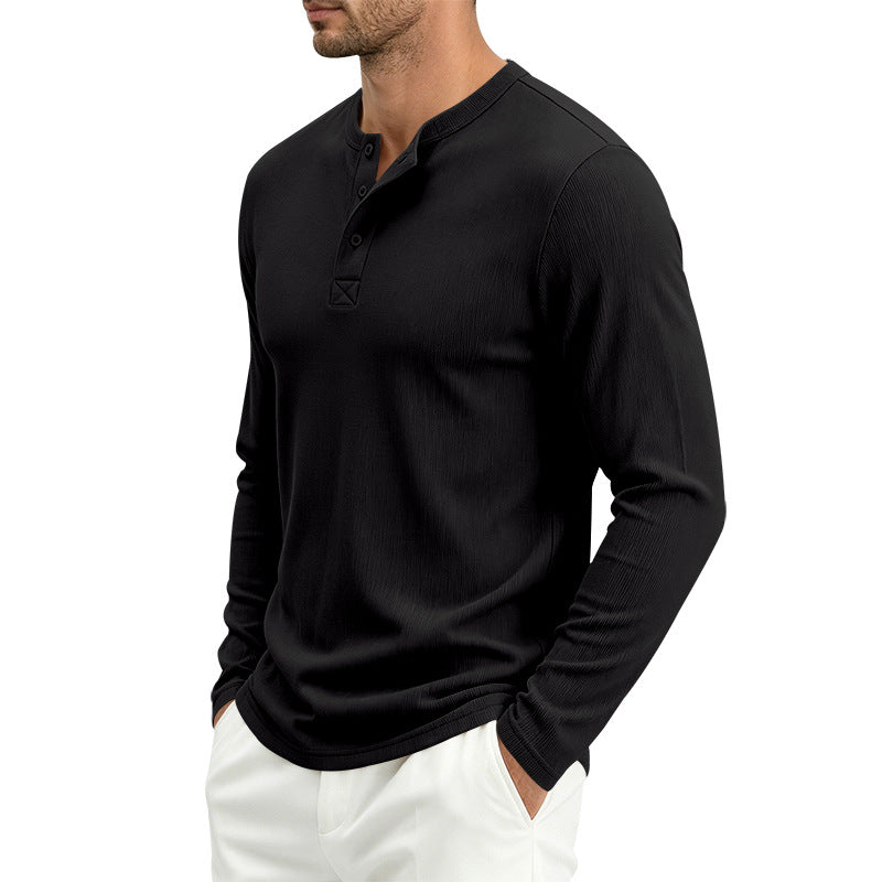 Herren Henley-Langarmshirt aus Soft-Waffeljersey mit leichtem Stretch und flacher Knopfleiste Drune