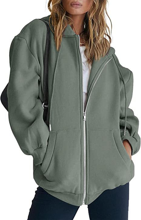 Damen nan oversized Kapuzenjacke mit durchgehendem Reißverschluss Kängurutaschen und weichem Sweatmaterial Drune
