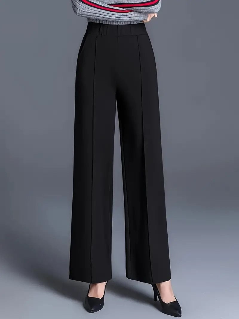 Damen Elegante hochtaillierte Palazzo-Hose mit Bügelfalte und weitem Bein Drune