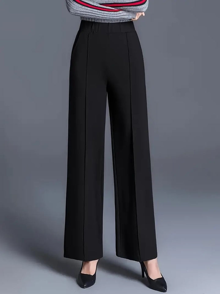 Damen Elegante hochtaillierte Palazzo-Hose mit Bügelfalte und weitem Bein Drune