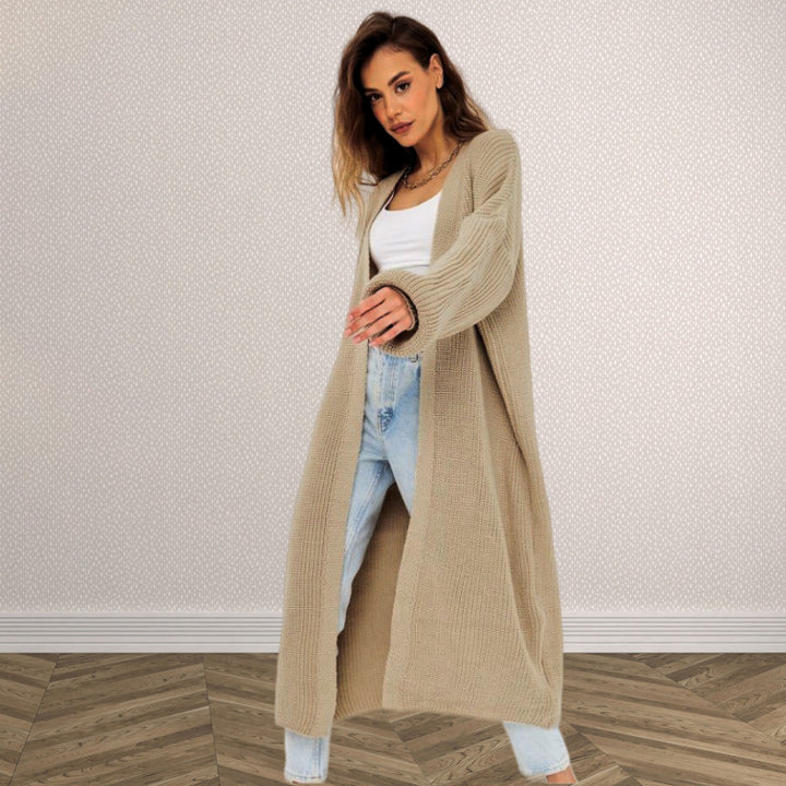 Damen Langer Strickcardigan mit offenem Design und weiten Ärmeln Drune
