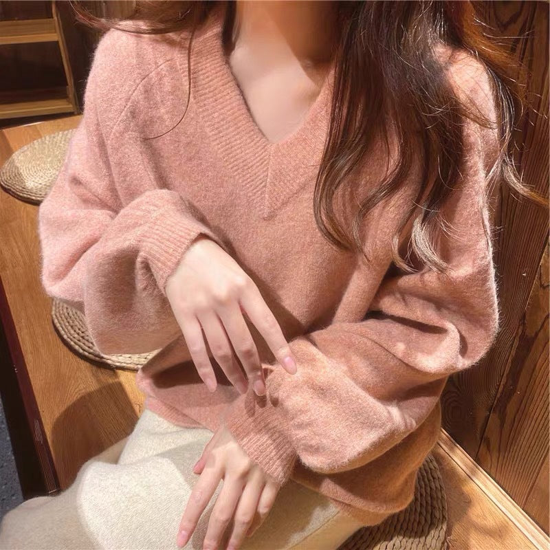 Damen Oversized V-Pullover aus weichem Material mit lässigem Schnitt Drune