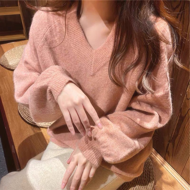 Damen Oversized V-Pullover aus weichem Material mit lässigem Schnitt Drune