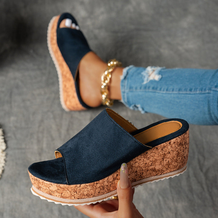 Damen Wedge-Pantoletten mit wildem Leopardenmuster und komfortabler Korksohle Drune