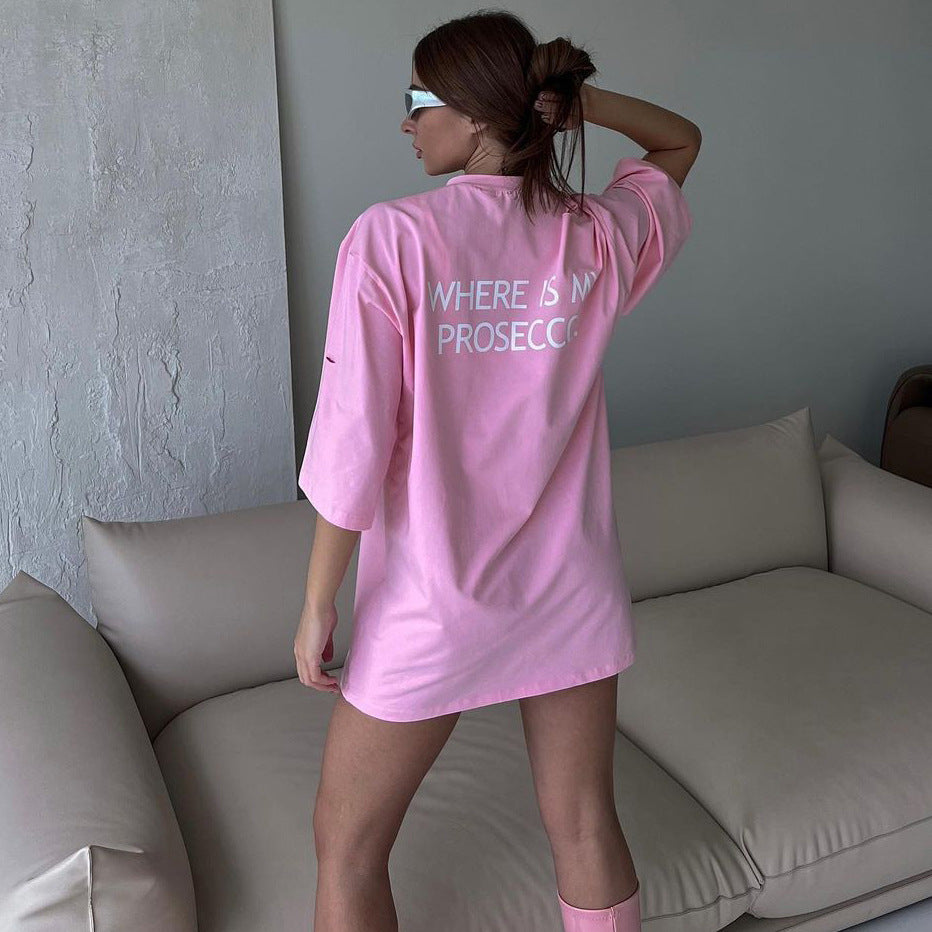 Damen oversized Longshirt mit Statement-Print, dreiviertelärmeln und lockerer Tunika-Silhouette Drune