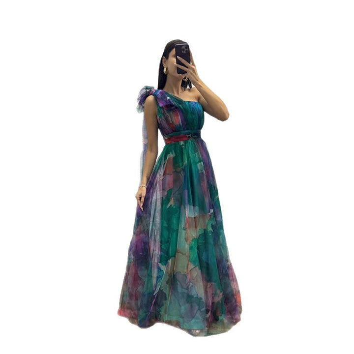 Damen Festliches Maxikleid mit transparenten Chiffon-Überlagern und zartem Rüschendesign Drune