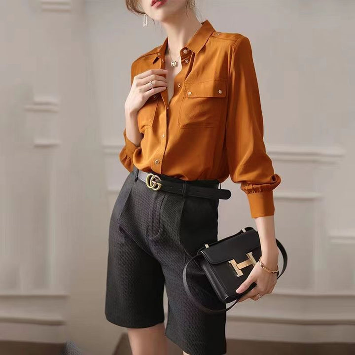Damen Schicke Bluse mit praktischen Brusttaschen Drune