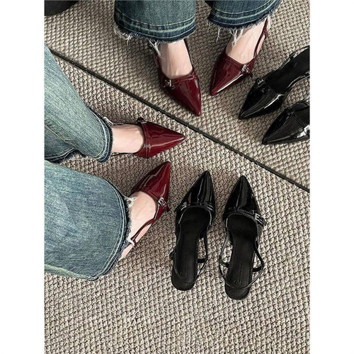 Damen Spitz zulaufende Lack-Pumps mit Slingback, schlanker Silhouette und gepolstertem Komfortfußbett Drune