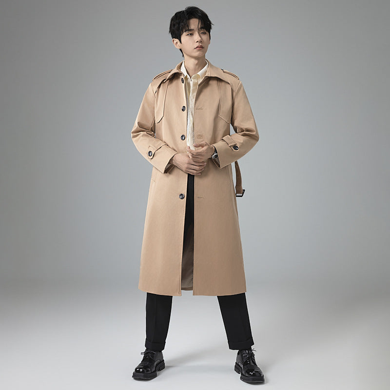 Herren Trenchcoat mit Taillengürtel, Schulterklappen und klassischer Knopfleiste Drune