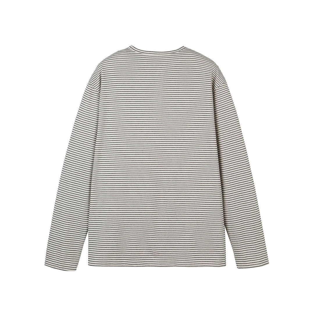 Unisex Gestreiftes Henley-Langarmshirt mit Knopfleiste und Oversize-Schnitt Drune