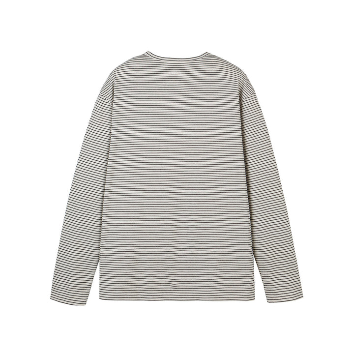 Unisex Gestreiftes Henley-Langarmshirt mit Knopfleiste und Oversize-Schnitt Drune