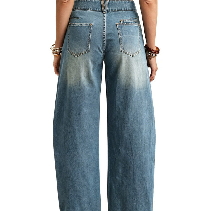 Damen Weite hochgeschnittene Jeans mit geschwungenen Nahtdetails und aufgesetzten Taschen Drune