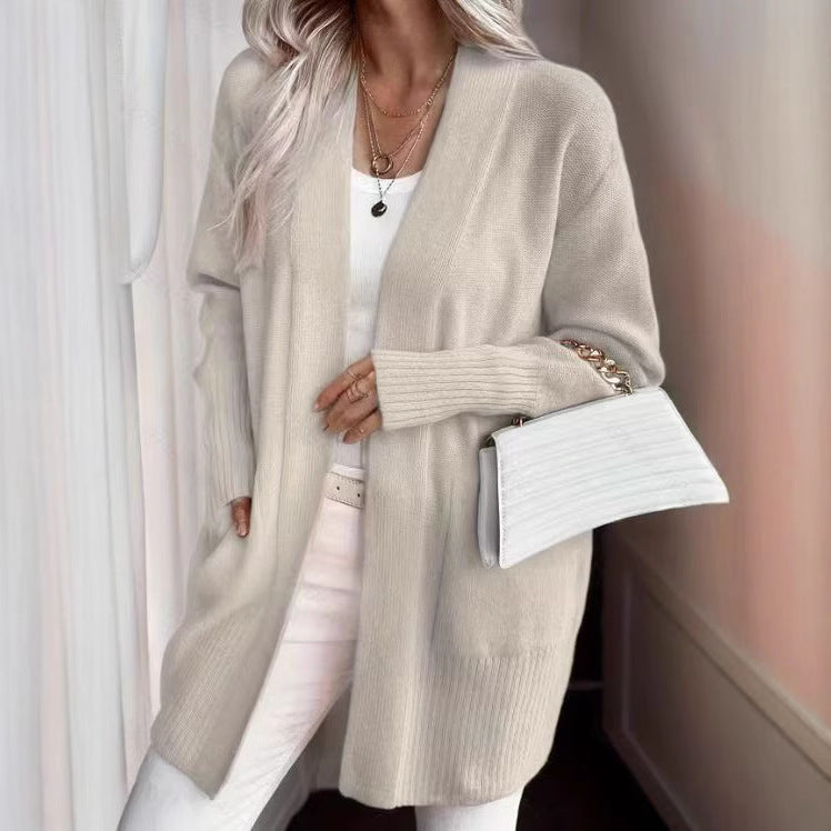 Damen lässige Strickjacke mit offenem Schnitt und Seitentaschen Drune