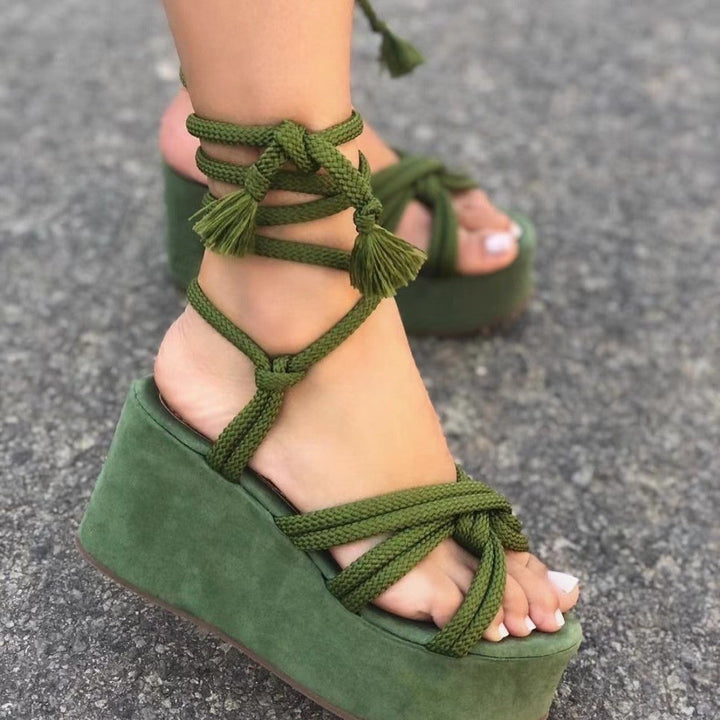 Damen Wedge-Sandalen mit geflochtenem Riemendesign und komfortabler Plateau-Sohle Drune