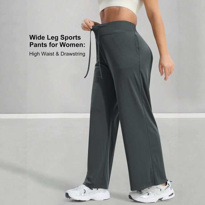 Damen Jogginghose mit hohem Bund, weitem Bein, Kordelzug und Seitentaschen Drune