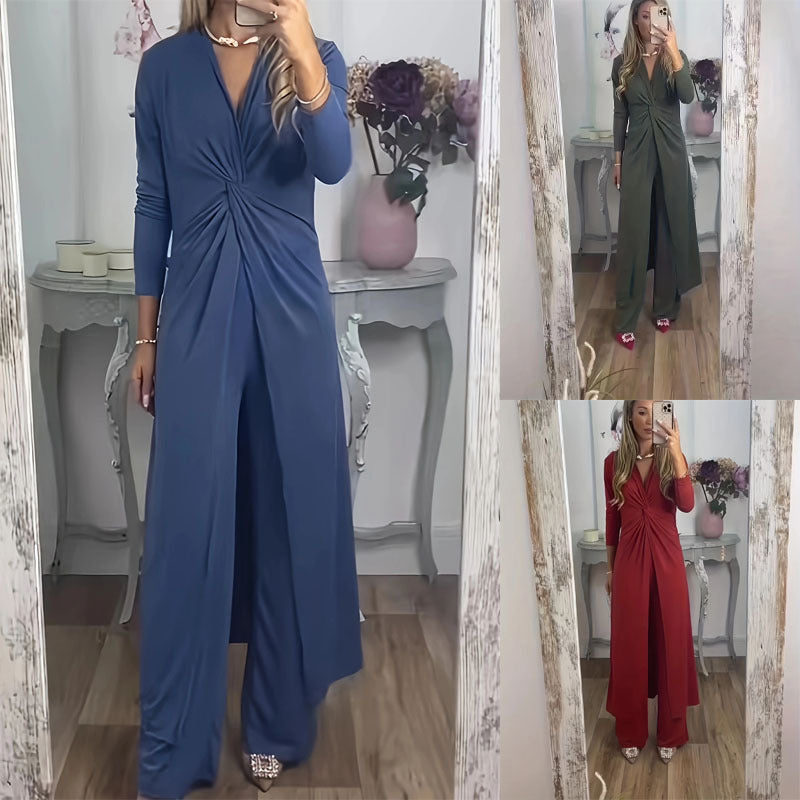 Damen Maxikleid mit V-Ausschnitt, Knotendetail und Animal-Print Drune
