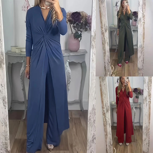 Damen Maxikleid mit V-Ausschnitt, Knotendetail und Animal-Print Drune