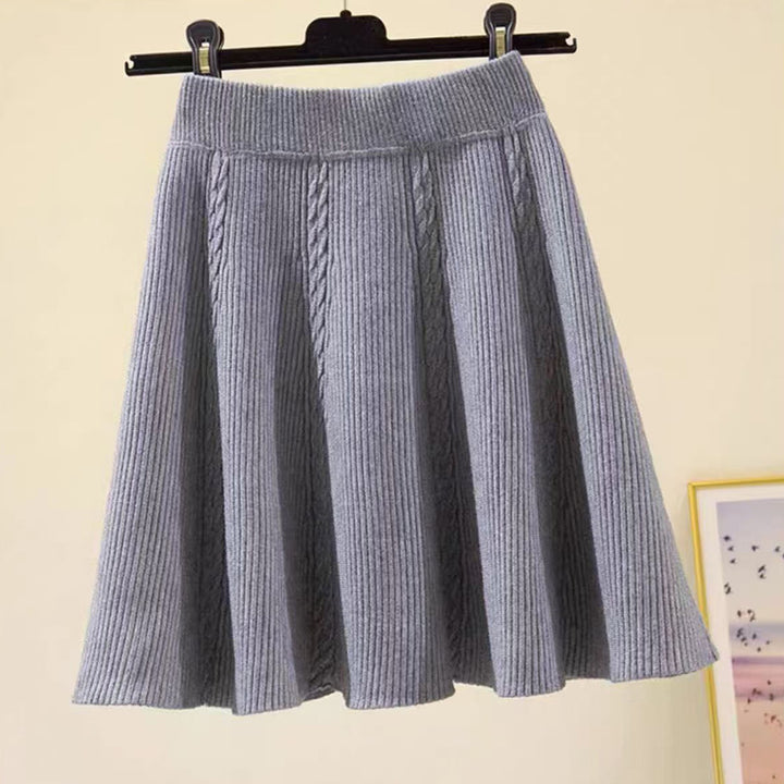Damen Wadenlanger Strickrock mit Zopfmuster Drune