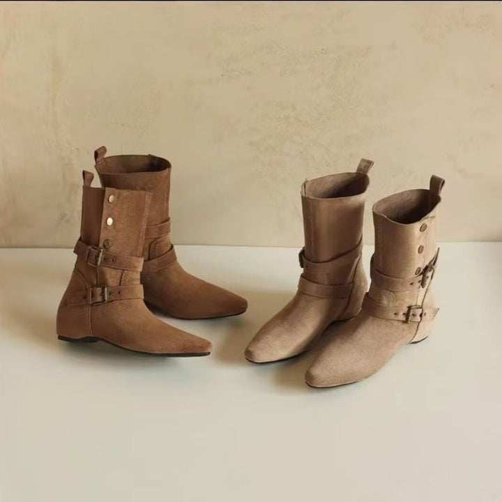 Damen Elegante Ankle-Stiefel mit dekorativen Schnallen Drune