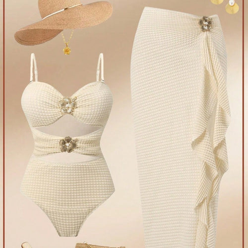 Damen Eleganter Einteiler Badeanzug mit modischem Rock Drune