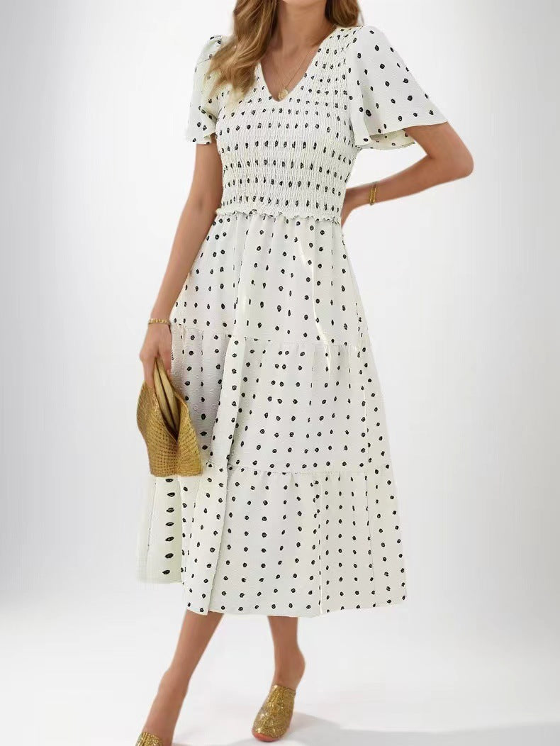 Damen Midi-Kleid mit elastischem Taillenband und Rüschendetails Drune