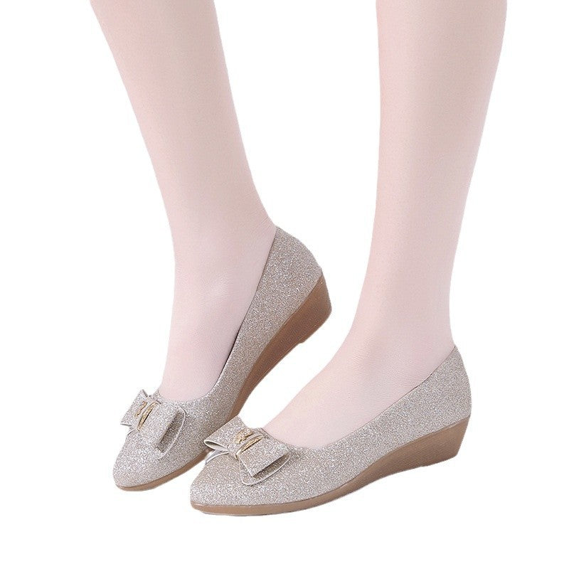 Damen Wedge-Ballerinas mit funkelndem Schleifen-Detail und rutschfester Sohle Drune